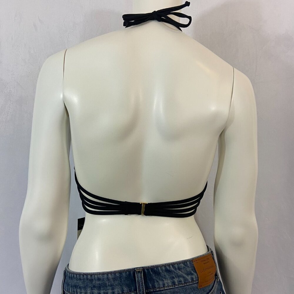 California Waves Women's Bikini Swim Top Size M Ruched Black with Ties NWT - Picture 3 of 7